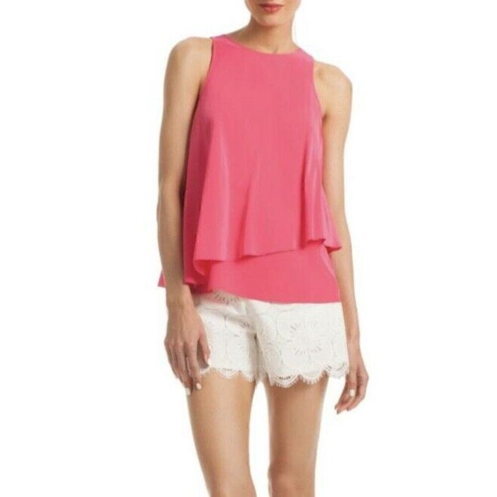 NWOT TRINA TURK KESSO HOT PINK 100% SILK LAYERED Tank Top Shirt XS $228